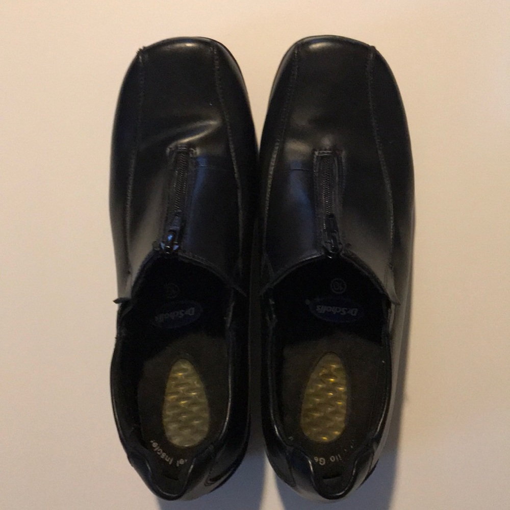 Dr. Scholl’s Black Leather Zip Wedge Loafers
